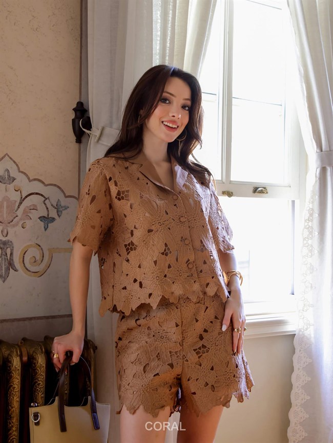 Güpürlü Şort Gömlek Takım 39421 Kahve