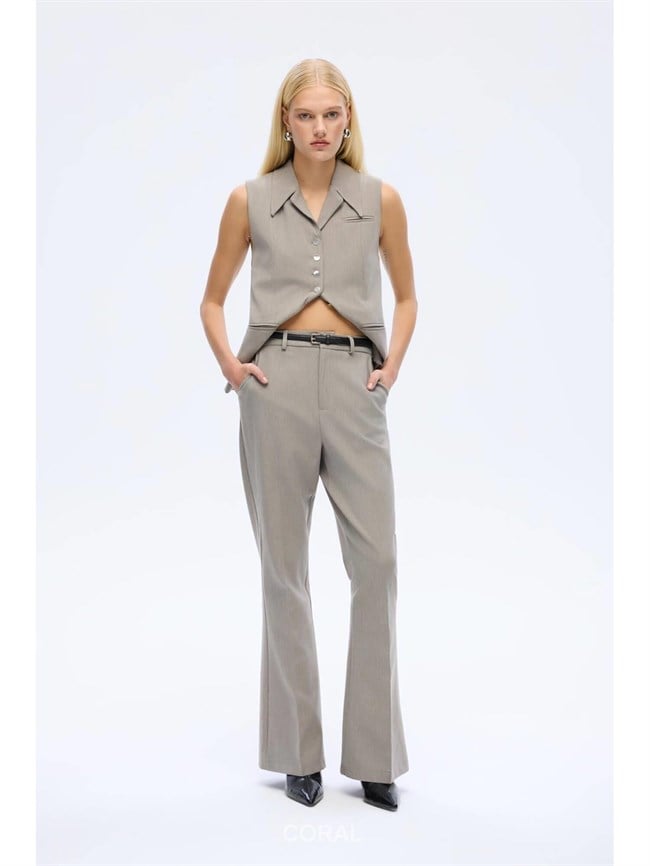 İnce Kemerli İspanyol Pantolon PNT01061 Gri
