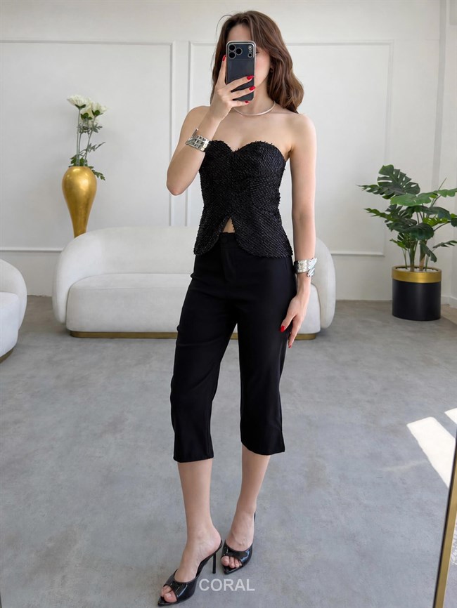 İnce Payetli Straplez Büstiyer 37644 Siyah