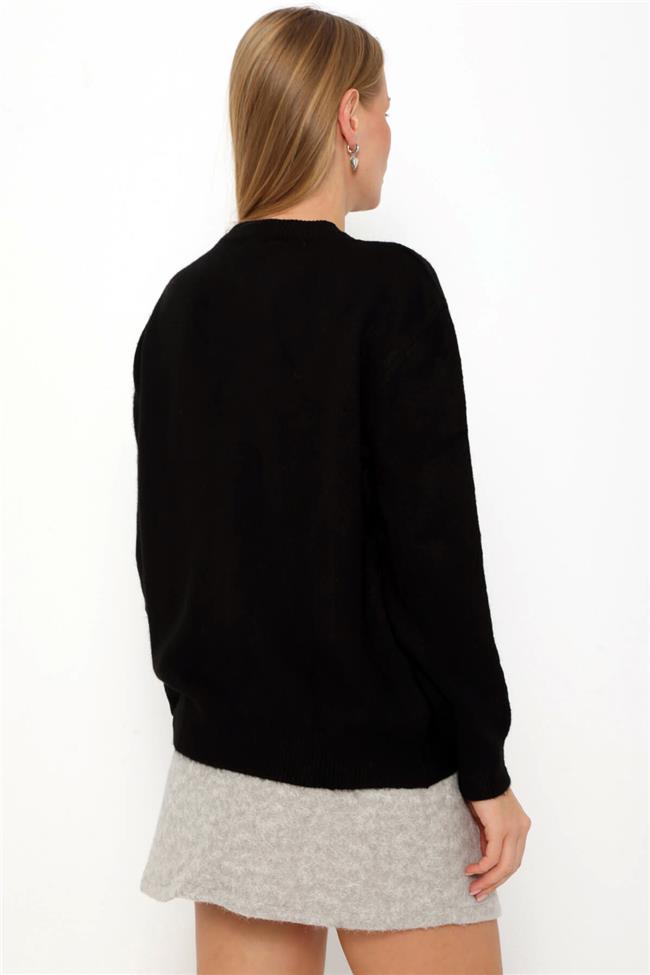 İnci Kurdeleli Hırka Siyah