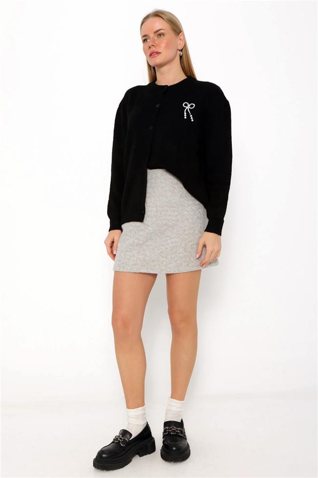 İnci Kurdeleli Hırka Siyah