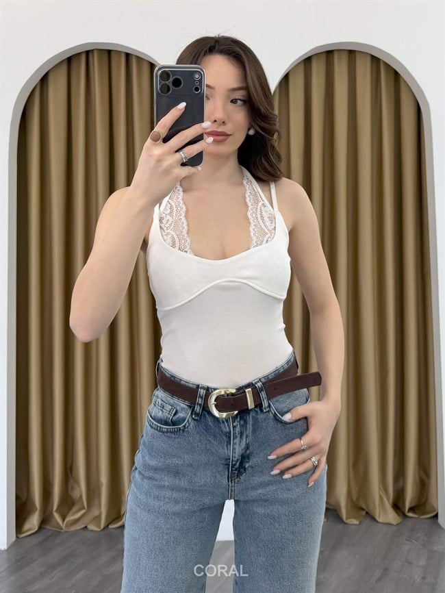 İp Askılı Dantelli Büstiyer 8431 Beyaz