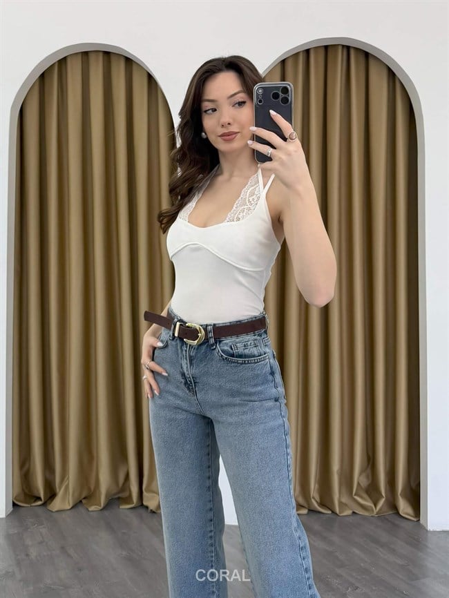 İp Askılı Dantelli Büstiyer 8431 Beyaz