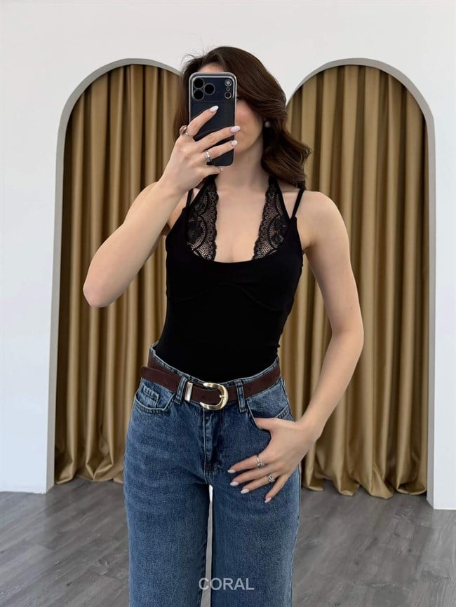 İp Askılı Dantelli Büstiyer 8431 Siyah