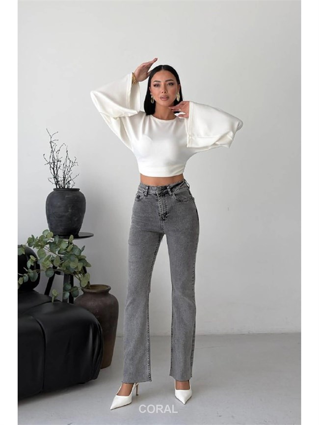 İspanyol Mom Fit Pantolon 1706 Gri