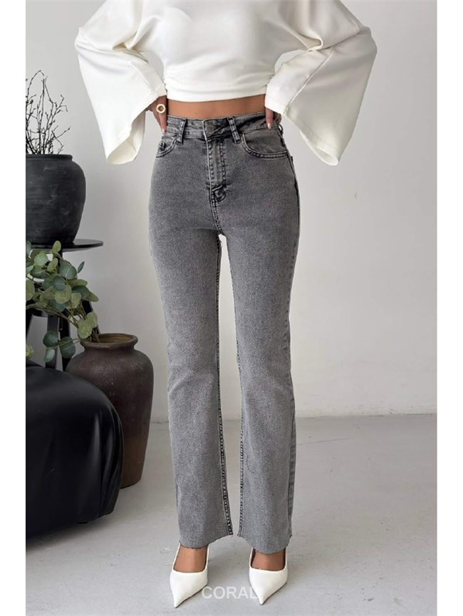 İspanyol Mom Fit Pantolon 1706 Gri