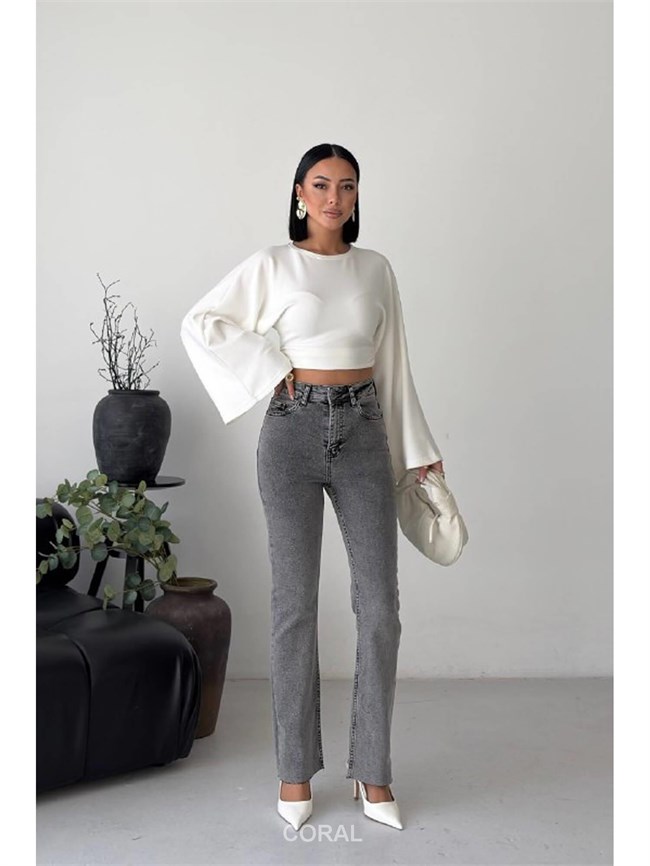 İspanyol Mom Fit Pantolon 1706 Gri