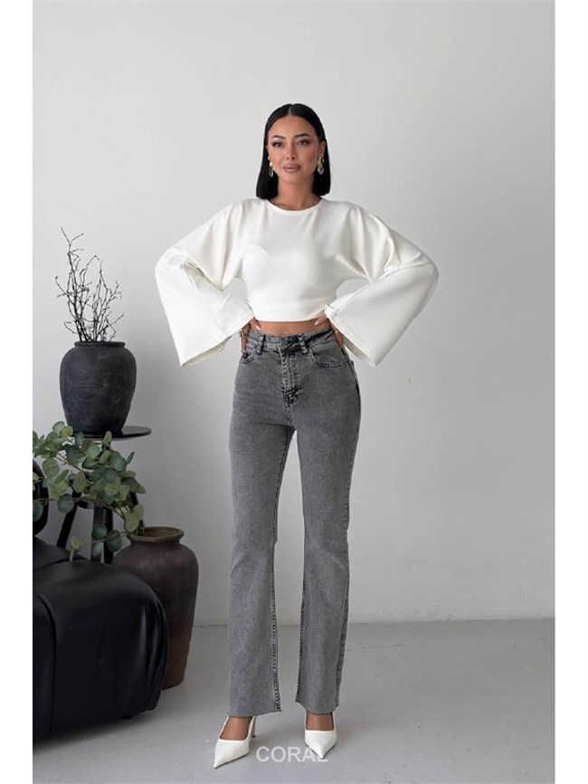 İspanyol Mom Fit Pantolon 1706 Gri