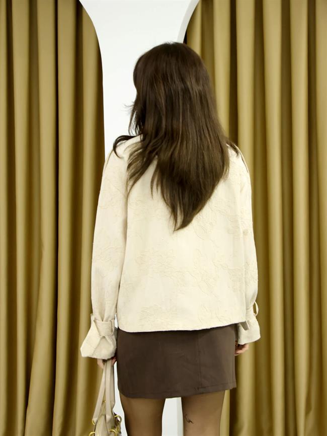 Kabartma Nakışl Fermuarlı Ceket 6312-02 Taş