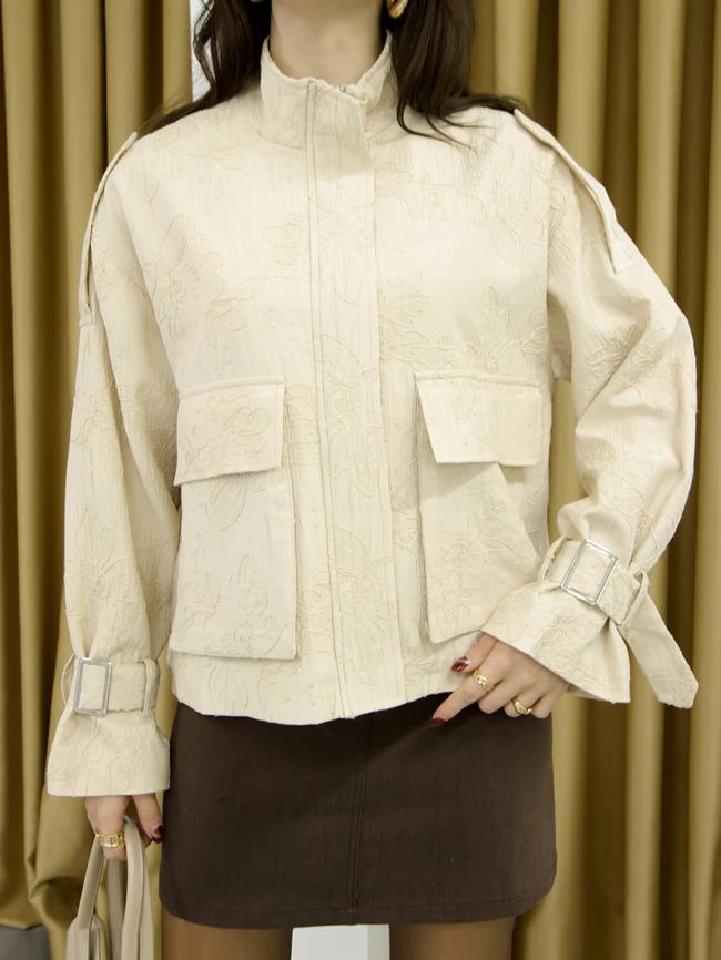 Kabartma Nakışl Fermuarlı Ceket 6312-02 Taş