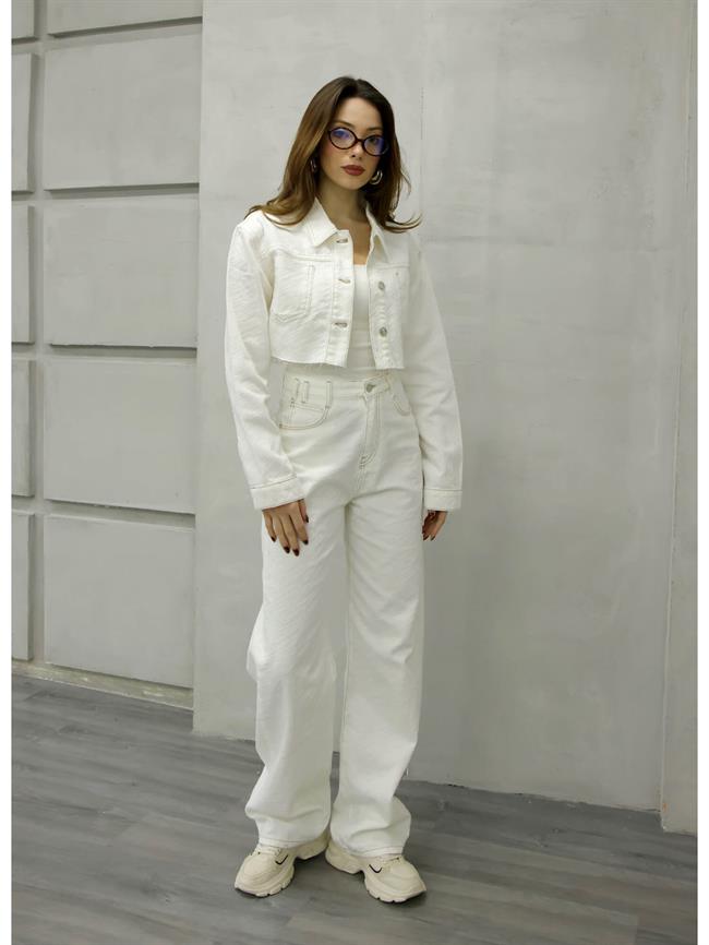 Kabartmalı Bol Pantolon Pnt01723 Ekru