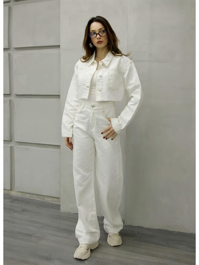 Kabartmalı Bol Pantolon Pnt01723 Ekru