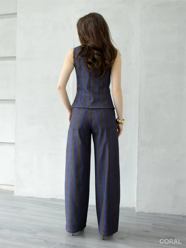 Kalın Çizgili Bol Pantolon 18236 Kahve