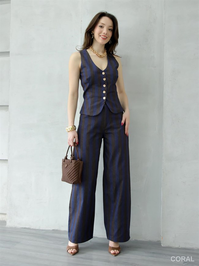 Kalın Çizgili Yelek 18235 Kahve