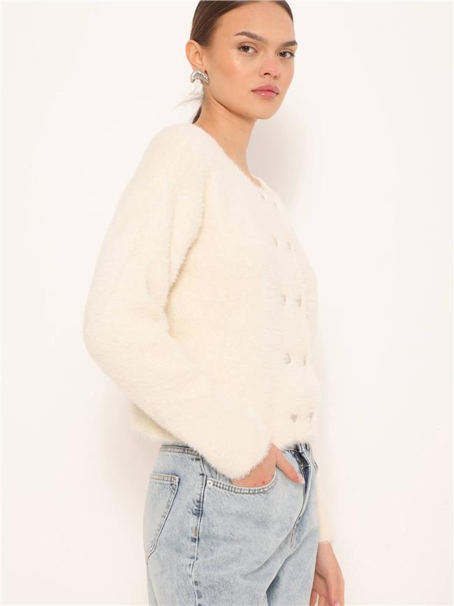 Kalp Düğmeli Yumoş Hırka Vanilya