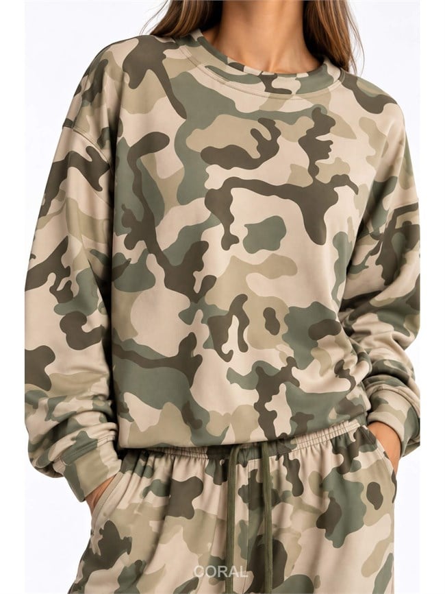 Kamuflaj Desenli Sweatshirt 12657 Bej