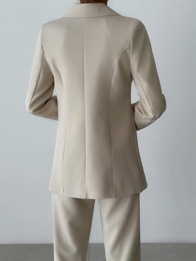 Kapaklı Cep Detaylı Ceket Pantolon Takım 11874 Bej
