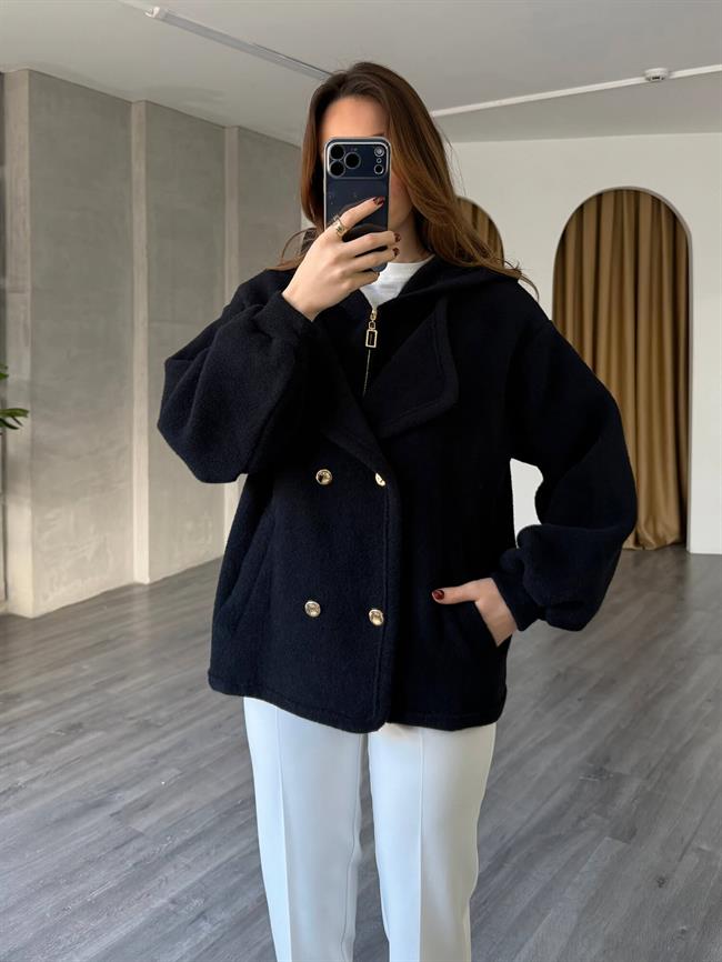 Kapüşonlu Kruvaze Yumoş Hırka 140405 Siyah