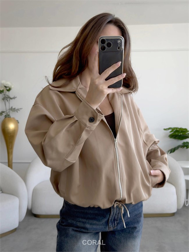 Kareli Astarlı Kapüşonlu Ceket 38218 Camel