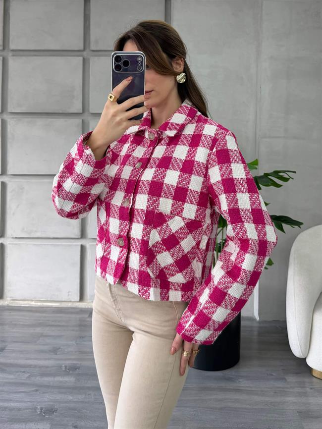 Kareli Kaşe Ceket 0253 Fuşya