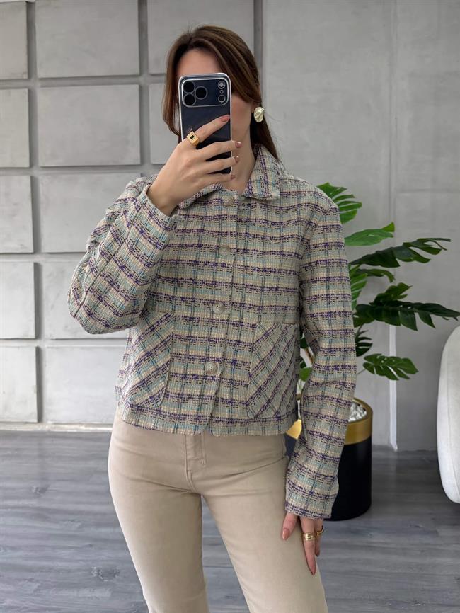 Kareli Kaşe Ceket 0253 Lila