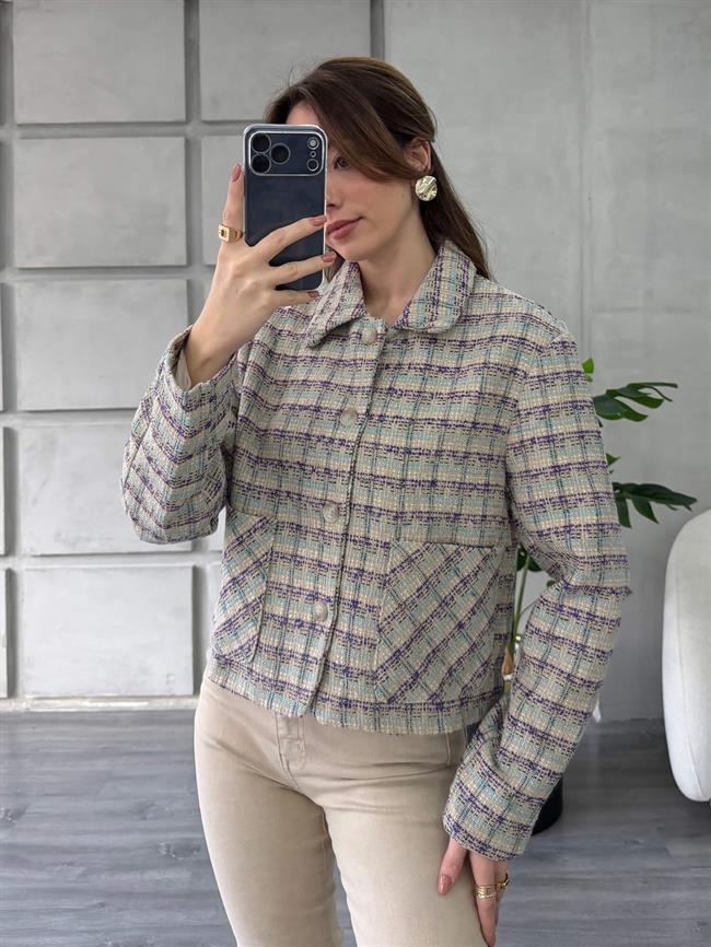 Kareli Kaşe Ceket 0253 Lila