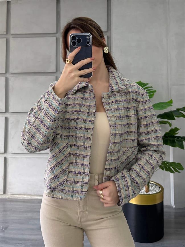 Kareli Kaşe Ceket 0253 Lila