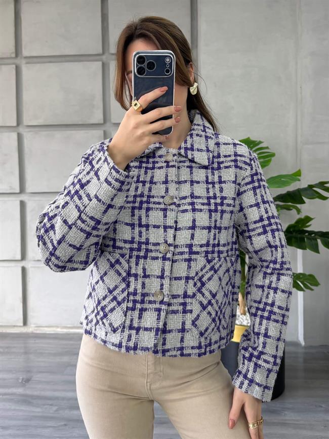 Kareli Kaşe Ceket 0253 Mor