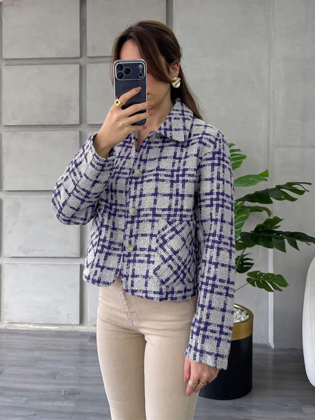 Kareli Kaşe Ceket 0253 Mor