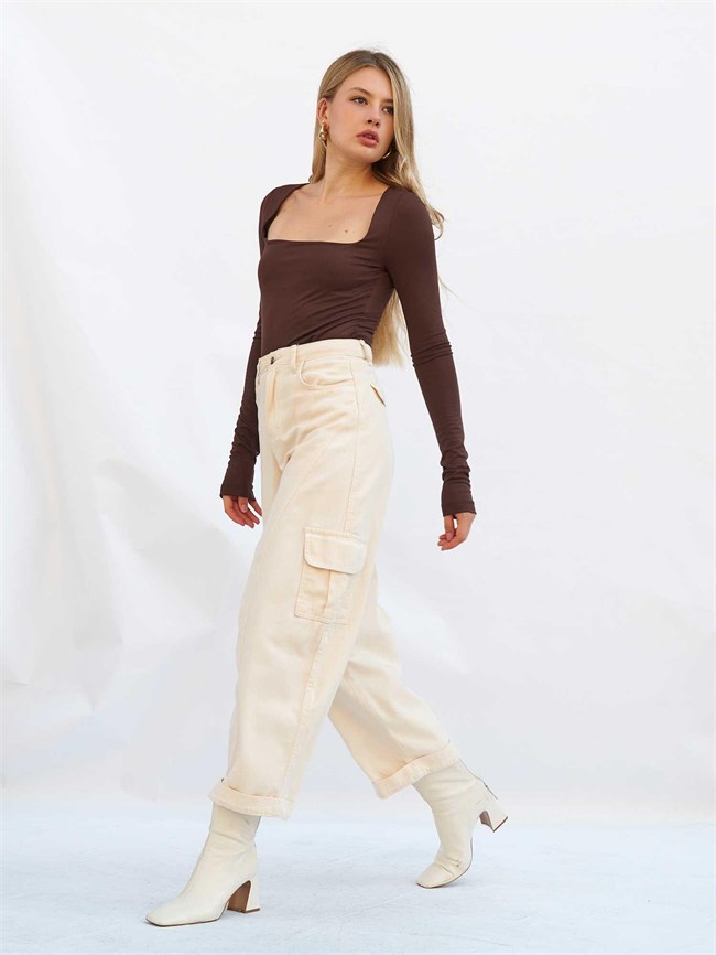 Kargo Cepli Gabardin Pantolon 031724 Krem