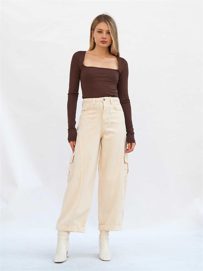 Kargo Cepli Gabardin Pantolon 031724 Krem