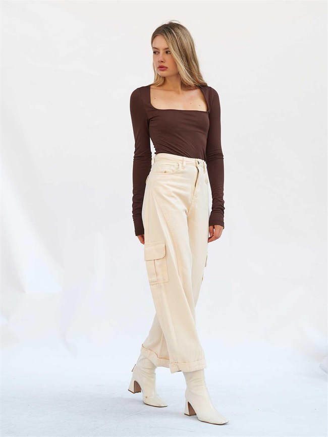 Kargo Cepli Gabardin Pantolon 031724 Krem