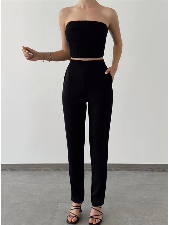 Katlı Straplez Büstiyerli Takım 11722 Siyah