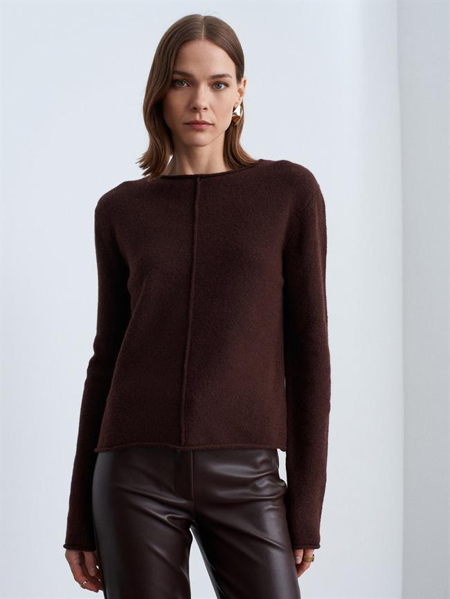 Kayık Yaka Kazak 10855 Kahve