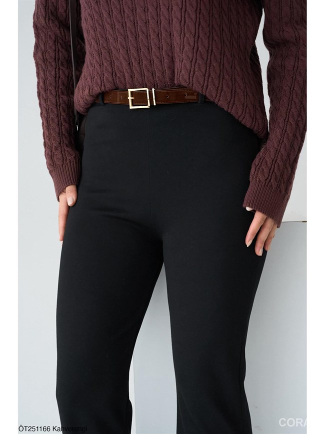 Kemerli İspanyol Paça Pantolon ÖT251166 Siyah