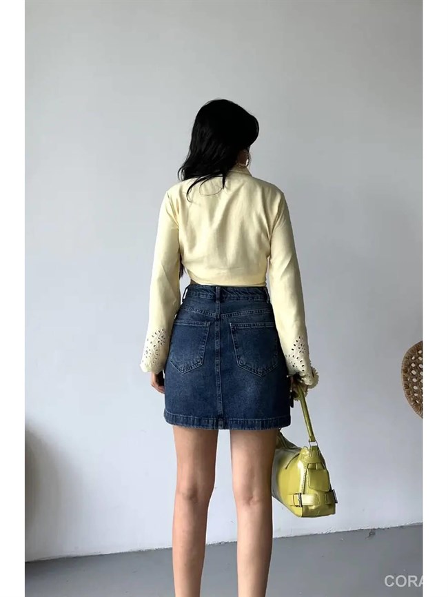 Kemerli Mini Kot Etek 1046 Koyu Mavi