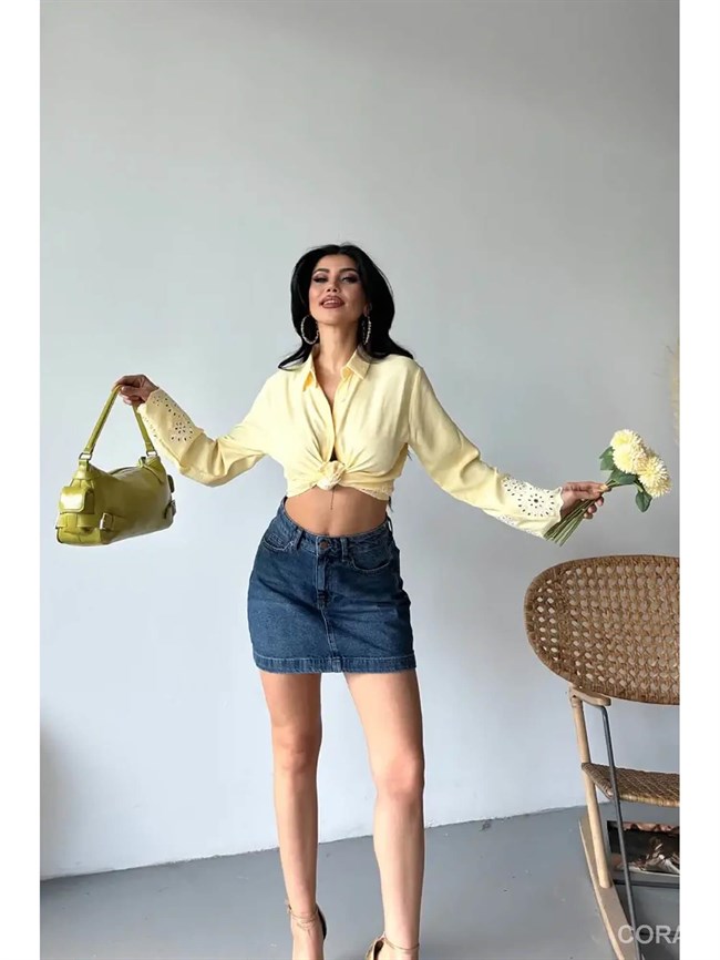 Kemerli Mini Kot Etek 1046 Koyu Mavi