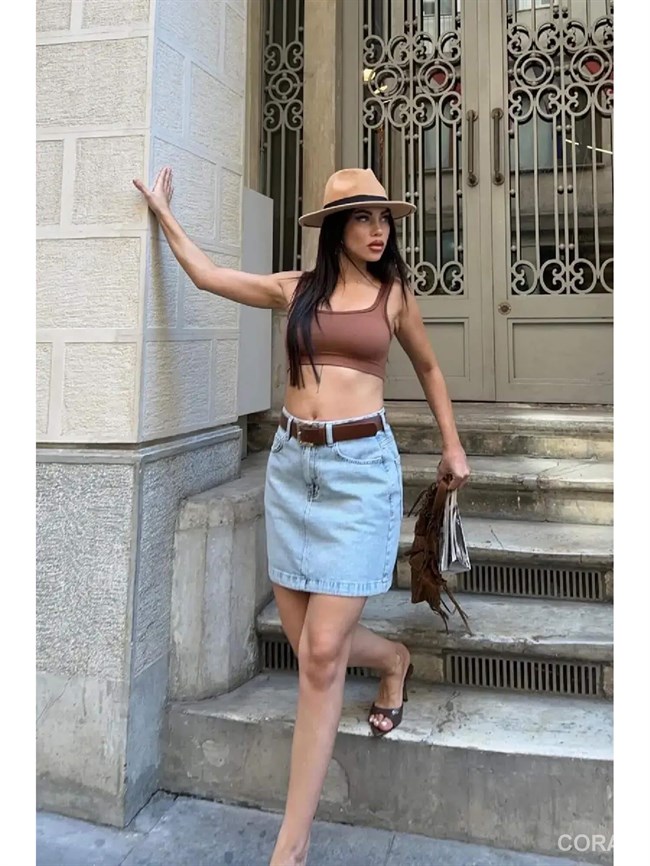 Kemerli Mini Kot Etek 1046 Mavi