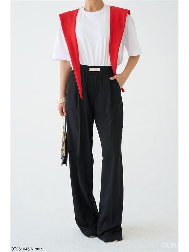 Kendinden Bağlamalı Tişört ÖT261046 Beyaz / Kırmızı