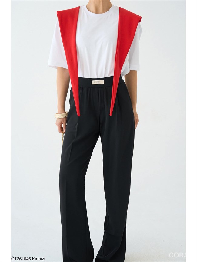 Kendinden Bağlamalı Tişört ÖT261046 Beyaz / Kırmızı