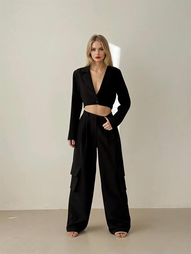 Kısa Ceket Kargo Pantolon Takım 11860 Siyah