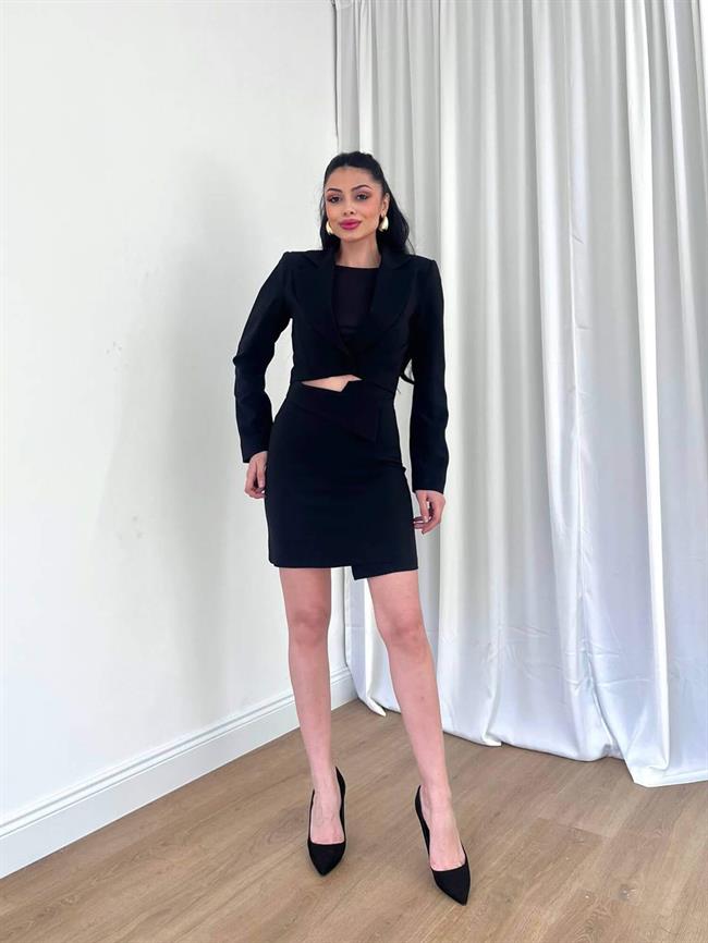 Kısa Ceketli Etekli Takım 11653 Siyah