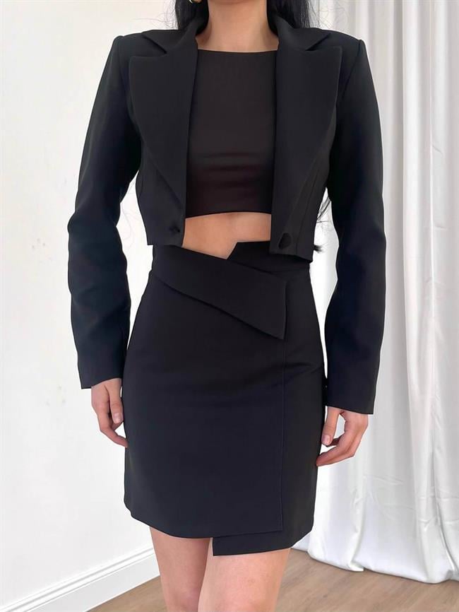 Kısa Ceketli Etekli Takım 11653 Siyah