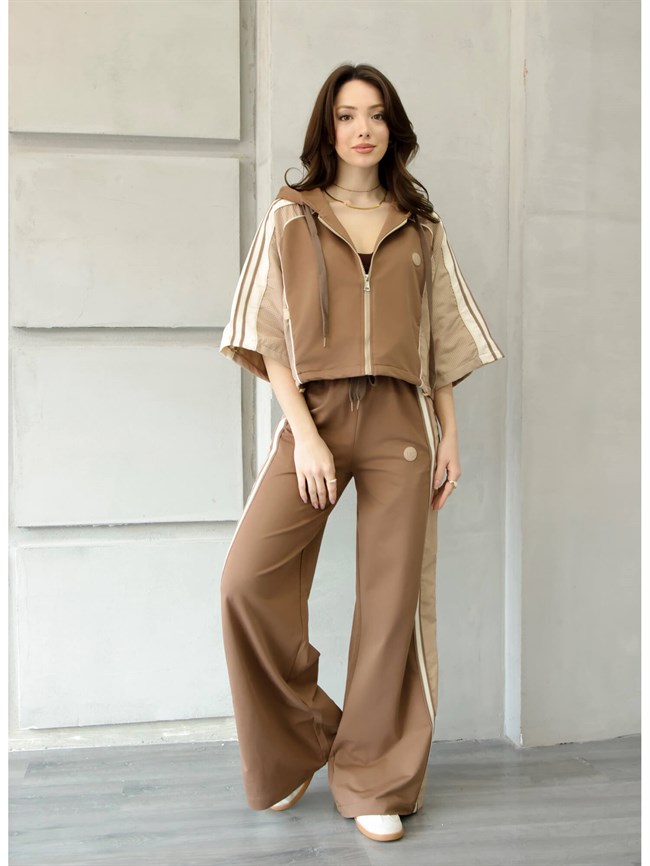 Kısa Kol Sweatshirtlü Garnili Takım 4707 Kahve