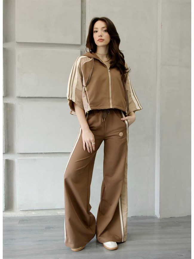 Kısa Kol Sweatshirtlü Garnili Takım 4707 Kahve