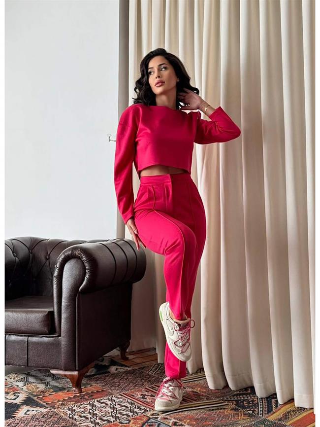 Kısa Sweat Çımalı Pantolonlu Takım 11631 Fuşya