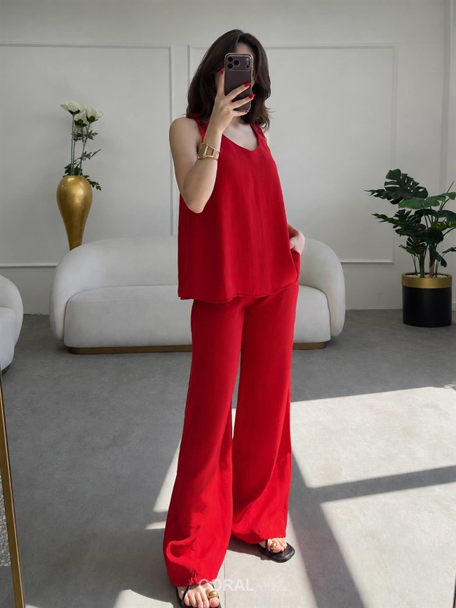 Kolsuz Bluzlu Pantolon Takım 3142 Kırmızı