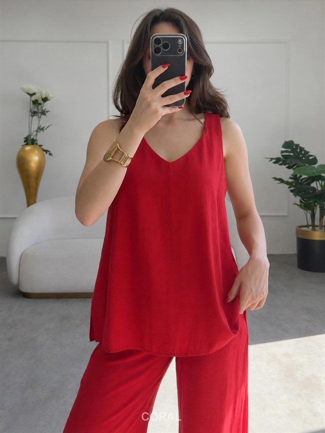 Kolsuz Bluzlu Pantolon Takım 3142 Kırmızı