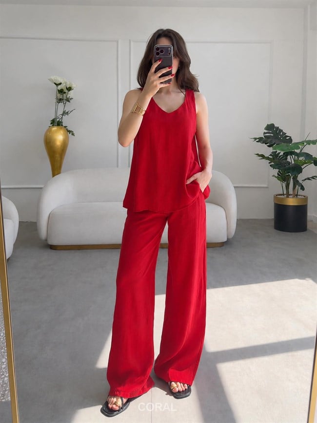 Kolsuz Bluzlu Pantolon Takım 3142 Kırmızı