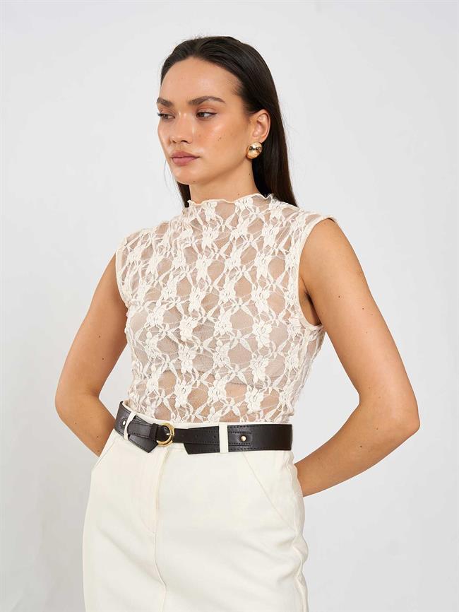 Kolsuz Dantel Bluz 071859 Bej